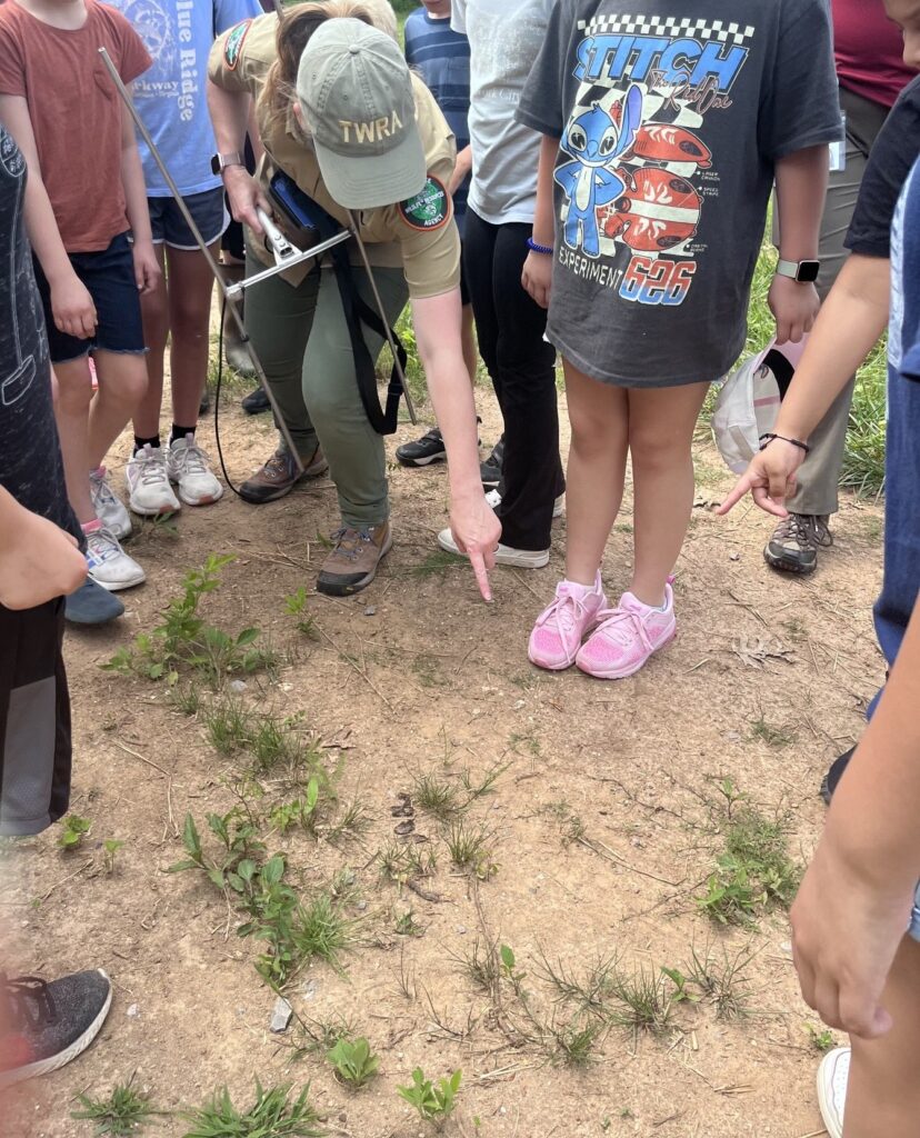 A Tennessee Wildlife Resources Agency employee and students